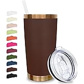Metalya 20 oz Tumbler Stainless Steel Tumbler with Lid and Straw, Double Wall Vacuum Insulated Travel Coffee Mug for Laser Engrave, Powder Coated Cup for Hot and Cold Drinks (Brown,1 pack)
