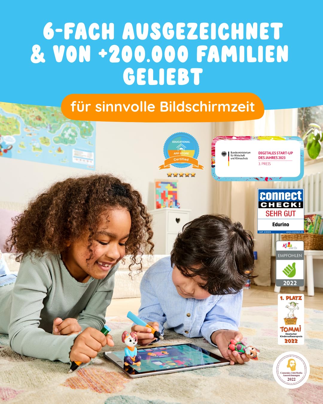 Edurino 3-in-1 Starterset | 3 Lernspiele | ab 4 Jahren | Digitales Lernspiel mit Mika Erstes Lesen & Schreiben, Robin Erste Zahlen & Mengen, Yuki Kreativität inkl. Stift 6