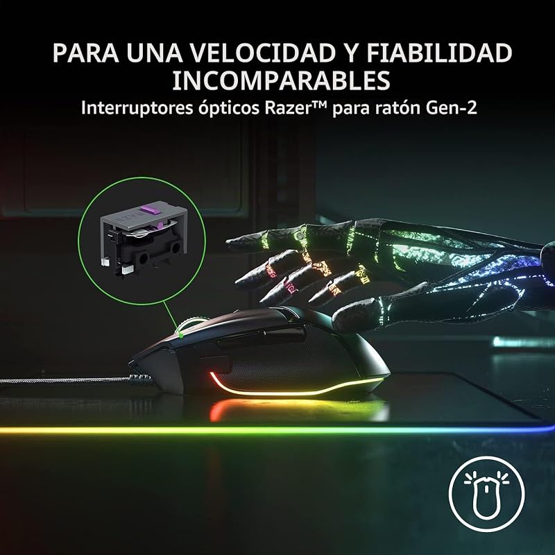 Basilisk V3 - Ratón para Juegos Personalizable con Cable (10+1 Botones Programables, Rueda Inclinable Hyperscroll, 11 Zonas De Iluminación, Interruptores Ópticos de Ratón, Sensor Óptico) Negro