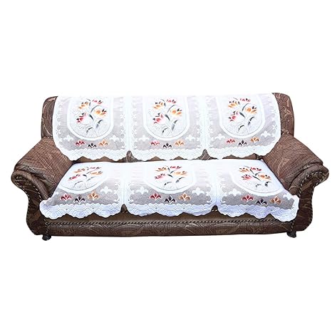 Kuber Industries 6 Piece Cotton 5 Seater Sofa Cover Set - Cream