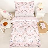 CARUILI Toddler Bedding Set for Girls, 4 Piece Toddler Girl Bedding Set, Super Soft & Lightweight Pink Toddler Comforter Set Includes Comforter, Flat Sheet, Fitted Sheet, Pillowcase (Rainbow)