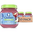 Gerber Stage 2 Baby Food, Organic Apple Wild Blueberry Jar, Fruit Puree, Vitamin C, Non-GMO, Baby Food Fruit, Puree Jars Glass, 10-pack