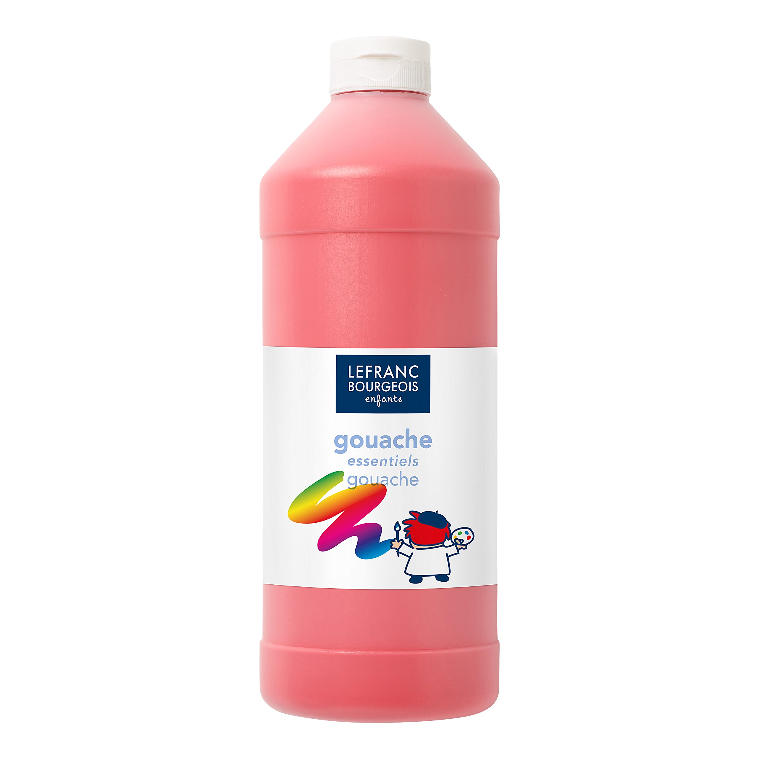 Lefranc Bourgeois 188515 Value Children's Water-Based Gouache Paint, Bright Colours, Opaque, Ready to Use, Washable, Dosing Opening, 1000 ml Bottle, Primary Red