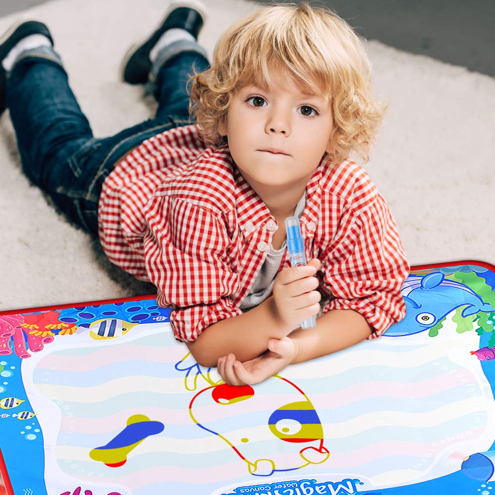 Lot-Yes Magic Doodle Mat Educational Water Drawing Mat Toy Painting Board for Kids Gifts Developmental Toys Coloring Water Magic Mats Scribble Board Pad Painting Markers for Boys Girls (Ocean)