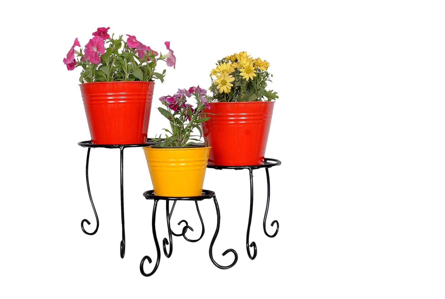 magic matels Wrought Iron Pot Stand, 26x26x26cm (Black) Set of 3