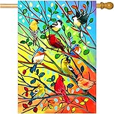 YMYIELD Tree Bird House Flag 28x40 Inch Double Sided Welcome Holiday Yard Outdoor Decoration