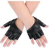 Styquenzer Black Leather Fingerless Gloves Half Palm Half Finger PU Leather Gloves for Women Dancing Punk Gothic Fingerless Glove Mittens Steampunk Retro Punk Biker Glove