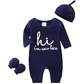 Babymine Newborn Unisex Baby Clothes 0-3 Months,Long Sleeve Onesie Infant Coming Home Outfits Romper with Mittens & Hat