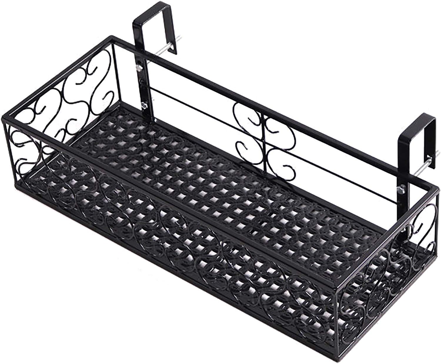 Hanging Railing Planter Iron Art Hanging Flower Baskets Flower Pot Holders Plant Holder Over The Rail Metal Fence Planters Assemble Plant Racks Shelf Containers for Patio Balcony Porch Fence,Square