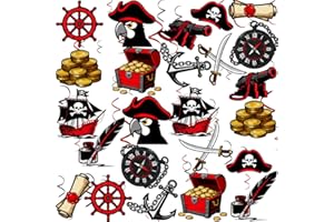 PRESSINART 24Pcs 12 Styles Pirate Themed Party Decorations Party Hanging Swirls Decorations Treasure Chest Ship Anchor Rudder