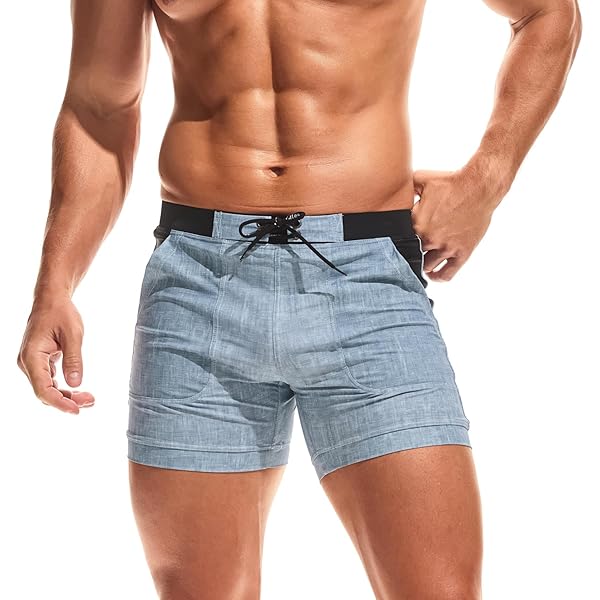 Taddlee Men's Swimwear Swim Shorts Trunks Square Cut Black Blue