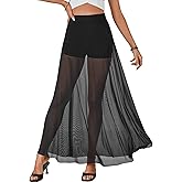 KIFOVEN Women’s Sheer Mesh Maxi Skirt High Waist Flowy A Line See Through Long Skirt