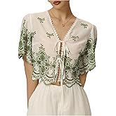 SOLY HUX Women's Hollow Tie Front Crop Tops Ruffle Short Sleeve V Neck Summer Blouse Shirts