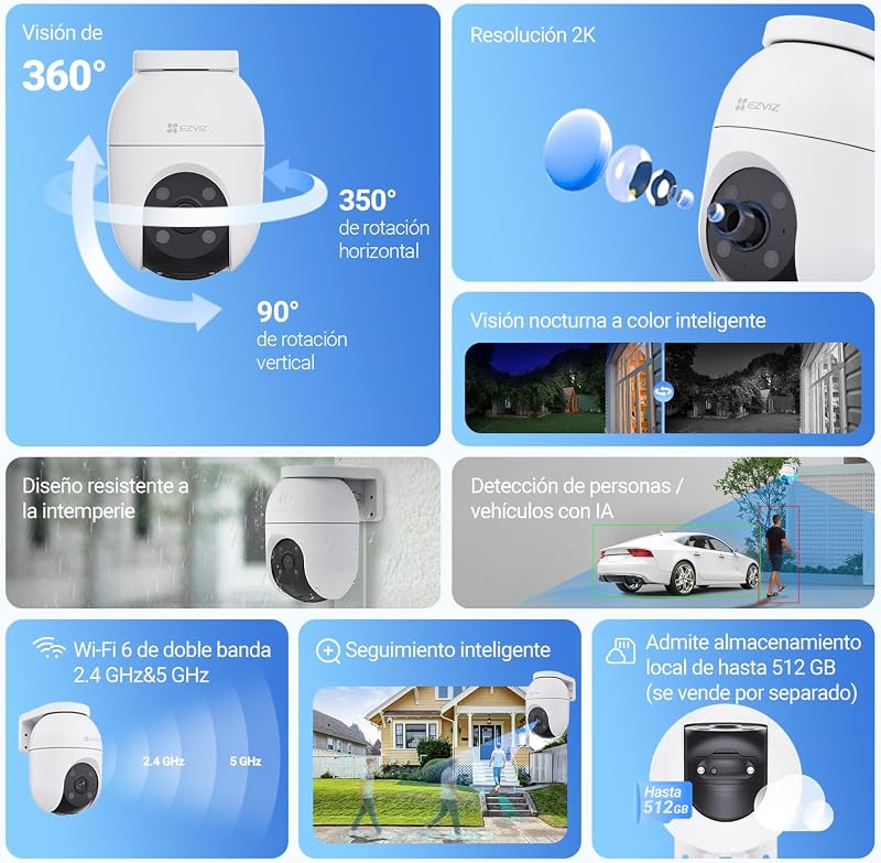 Cámara Vigilancia WiFi Exterior e Interior 2K 360° C8C 3MP