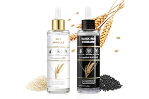 2PCS Exfoliating Face Serum & Body Scrub Set with Black Rice, Korean Skin Care, Removes Dead Skin Cells and Blackheads, Gentl