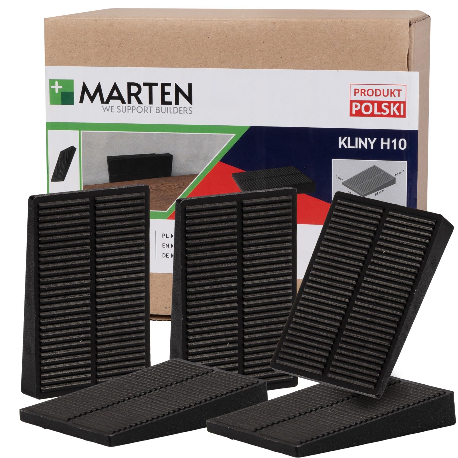 MARTEN Plastic Mounting Wedges - Universal Wedges for Precise Alignment and Fixing of Doors, Windows and Roof Battens | Black, 10 mm Height, 58 mm Length, 38 mm Width (10 x 58 x 38 mm, Pack of 100)