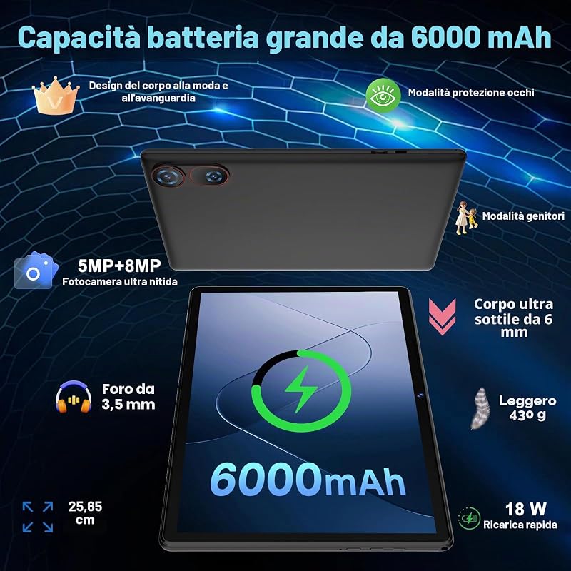 Tablet 10 Pollici Android 15 con 30 GB RAM+2TB ROM Espansione, Widevine L1