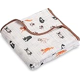 LollyBanks Muslin Baby Blanket 100% Organic Cotton, Muslin Quilt Lightweight, 6 Layers Baby Blankets 47"x 47", Toddler Blanket for Boy and Girl, Nursery Receiving Blankets (Cats Print)
