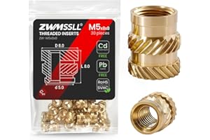 ZWMSSLL M5 Heat-Set Threaded Inserts, M5x8x8mm(30Pieces) Heat Set Insert for 3D Printing Components and Plastic Parts,Brass Metric Knurled Nuts