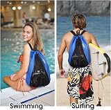 WANDF Swim Bag Mesh Drawstring Backpack Navy Blue for Beach Gym Swimming view 7