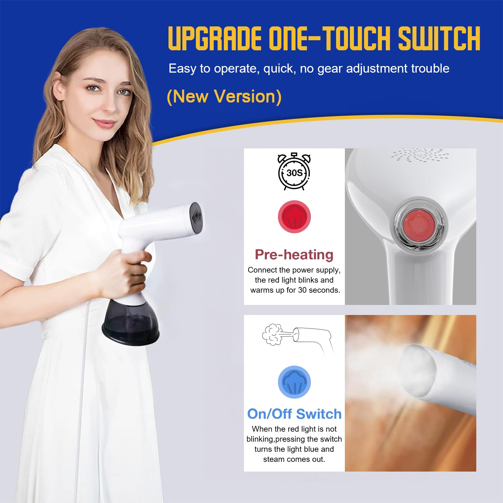 Rolipo Steamer for Clothes 1350W, Clothes Steamer for Home, Office, Travel, Upgraded 400ML Large Capacity Water Tank, Wrinkle Remover