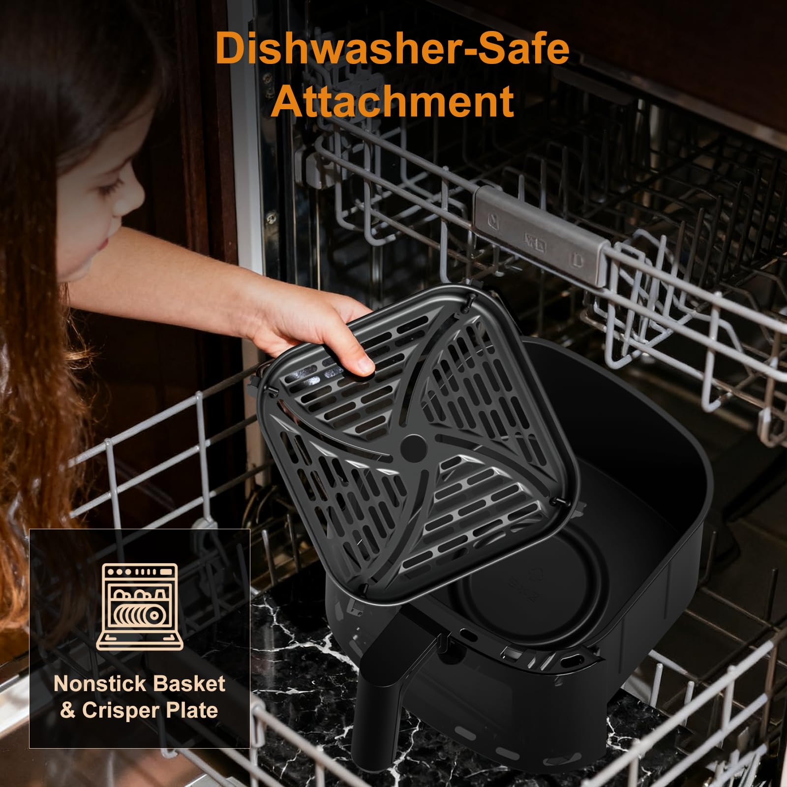 Freidora de aire Fullwill con ventana de visualización 6QT, multifunción 5 en 1 (freír, asar, hornear, recalentar, deshidratar) más 7 ajustes preestablecidos de un solo toque para alitas, papas fritas, bistec y más, 85% menos de aceite para cocinar en familia