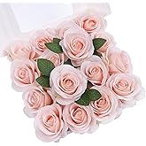NEVISI Artificial Flower Fake Rose Silk Rose 16Pcs Real Looking Fake Flowers with Stems for DIY Wedding Bouquets Tables Centerpieces Floral Arrangements Festival Decoration (Blush Pink)