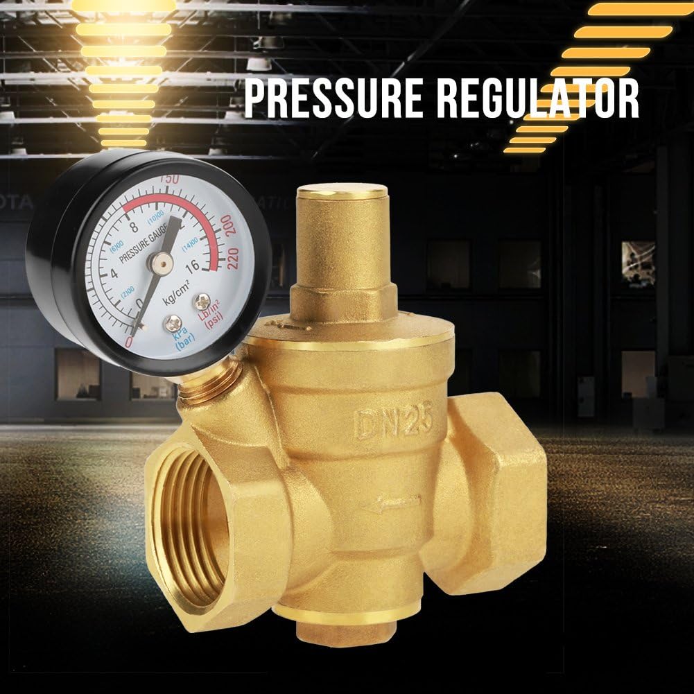 Oumefar DN25 Pressure Regulator Valve Brass Adjustable Pressure Reducer Air Compressor Regulator Switch with Knob and Gauge Meter for Liquid Air - Image 3
