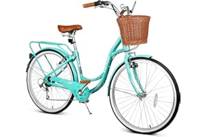 EISYROOD 26 Inch Beach Cruiser Bike for Women, Hybrid Cruiser Bike with 7 Speed, Adjustable Seat, Lightweight Women Beach Cruiser Bike with Anti-Skid Tires, V-Brakes