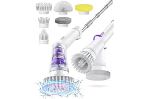 NBONEBS Electric Spin Scrubber, Cordless Shower Scrubber Rotary Floor Brushes & Pad Drivers with 6 Brush Heads - 2H Dual Speed, IPX7 Waterproof Extension Handle for Bathroom Tile Car Cleaning (White)