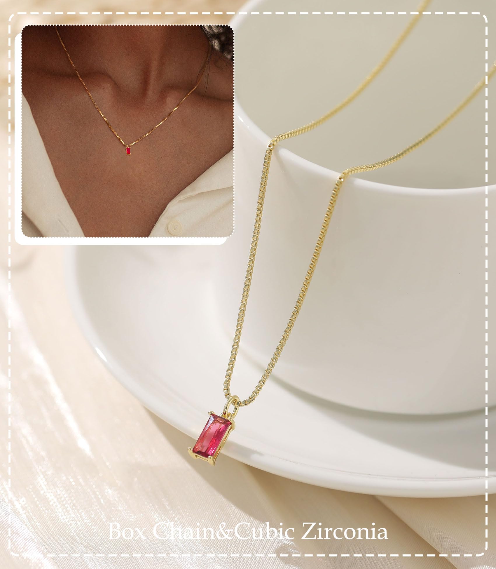 FUNEIA Diamond Necklaces for Women 14K Gold Plated Emerald Birthstone Necklace for Women Mothers Dainty Gold Necklace Blue Green Cubic Zirconia Pendant Necklace Birthday Gifts for Women Jewelry