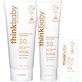 Thinkbaby Baby Sunscreen - SPF 50+ (3 Oz & 6 Oz) + SPF 30 Sunscreen Stick (0.64 Oz)