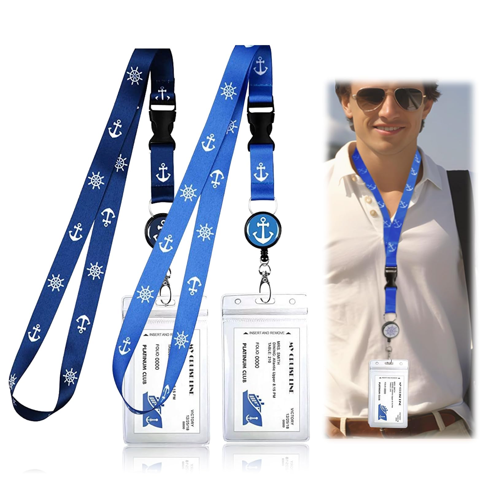 2-Pack Retractable Waterproof ID Badge Holder - Adjustable Lanyard Set for All Cruise Ships - Essential Accessory (2 Colors)