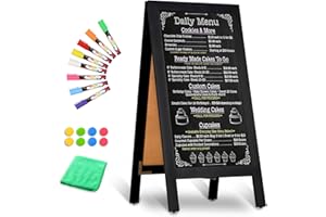 AMUSIGHT Wooden A-Frame Sign, Magnetic 40" x 20" Classic Black Chalk Board Sign Board, Double-Sided Sandwich Board Signs Outd