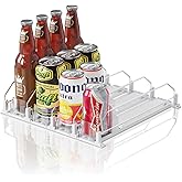 JUNMEI Drink Organizer for Mini Fridge,12oz 16oz 20oz - Soda Can Dispenser for Refrigerator,Width Adjustable,Automatic Pusher Glide (White (Mini 12.2"D), 12.2"D 4ROW, Holds 16 Cans)