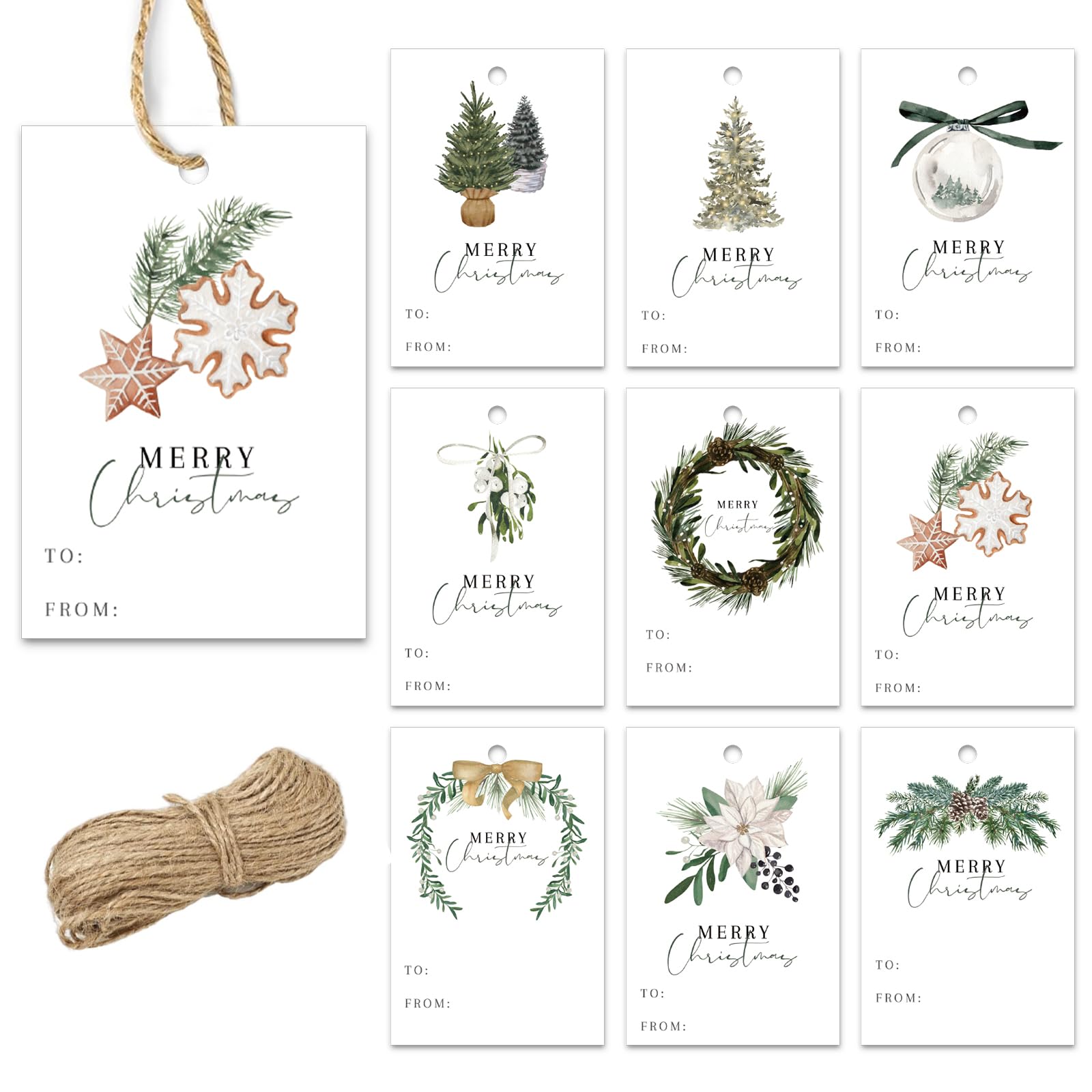 Photo 1 of ***PACK OF 4***Whaline 90Pcs Christmas Paper Gift Tags with String Xmas Tree Wreath Hanging Name Tag 9 Designs Label Tags for Winter Holiday Present DIY Crafts Party Favor Decoration Supplies