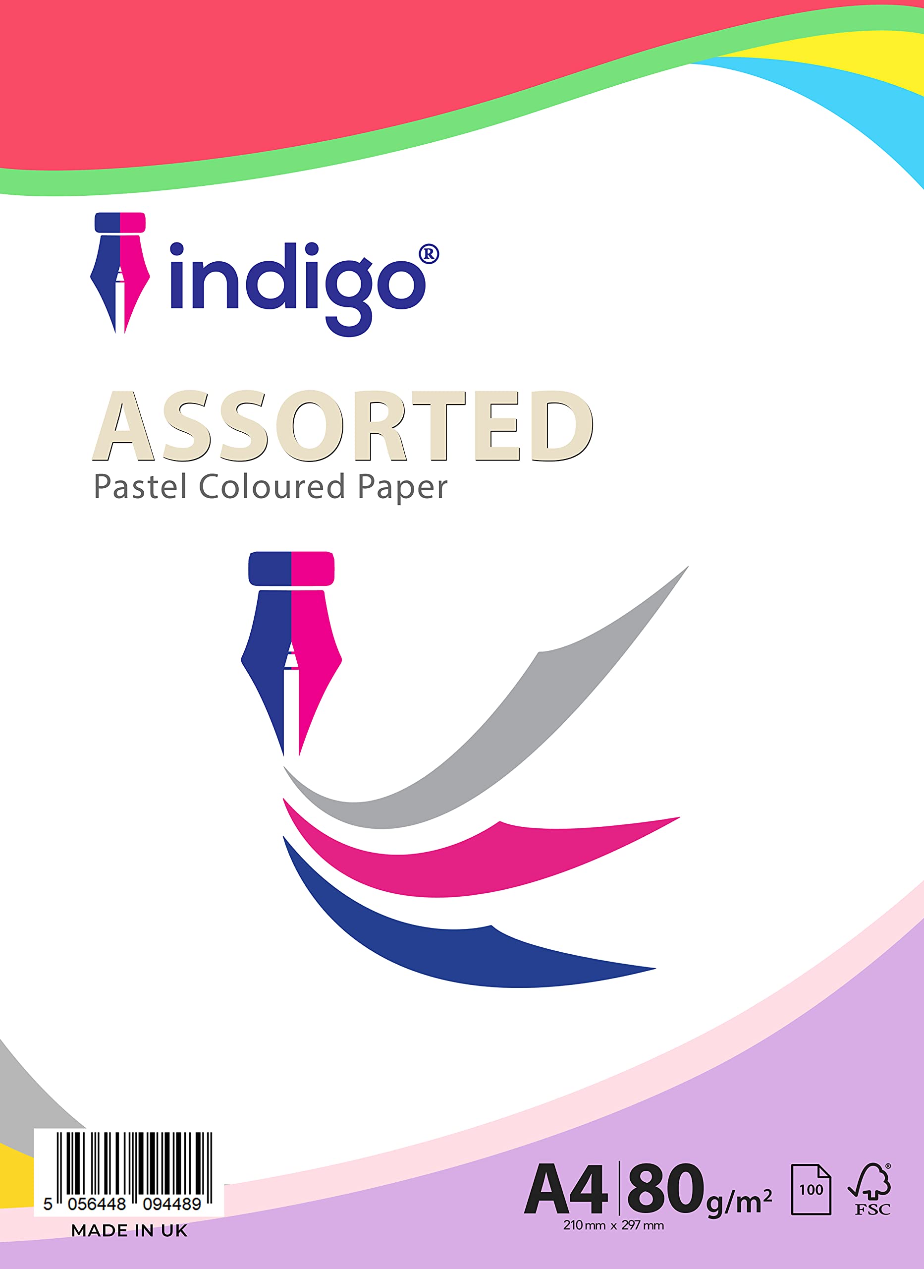 Indigo® A4 80gsm Coloured Paper Origami Assorted Multi Colour Paper for Art & Craft Sheets (Pastel, 100 Sheet)