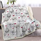 BlessLiving Shih Tzu Blanket Red Hearts Dog Fleece