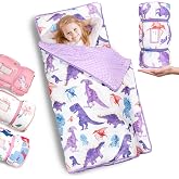 Primlect Toddler Nap Mat with Pillow, Thickened Extra Large Sleeping Bag | 55''x35'' Sleeping Mat with Blanket, Washable, Roll up, Perfect for Daycare, Preschool, Kindergarten, Girls, Dinosaur