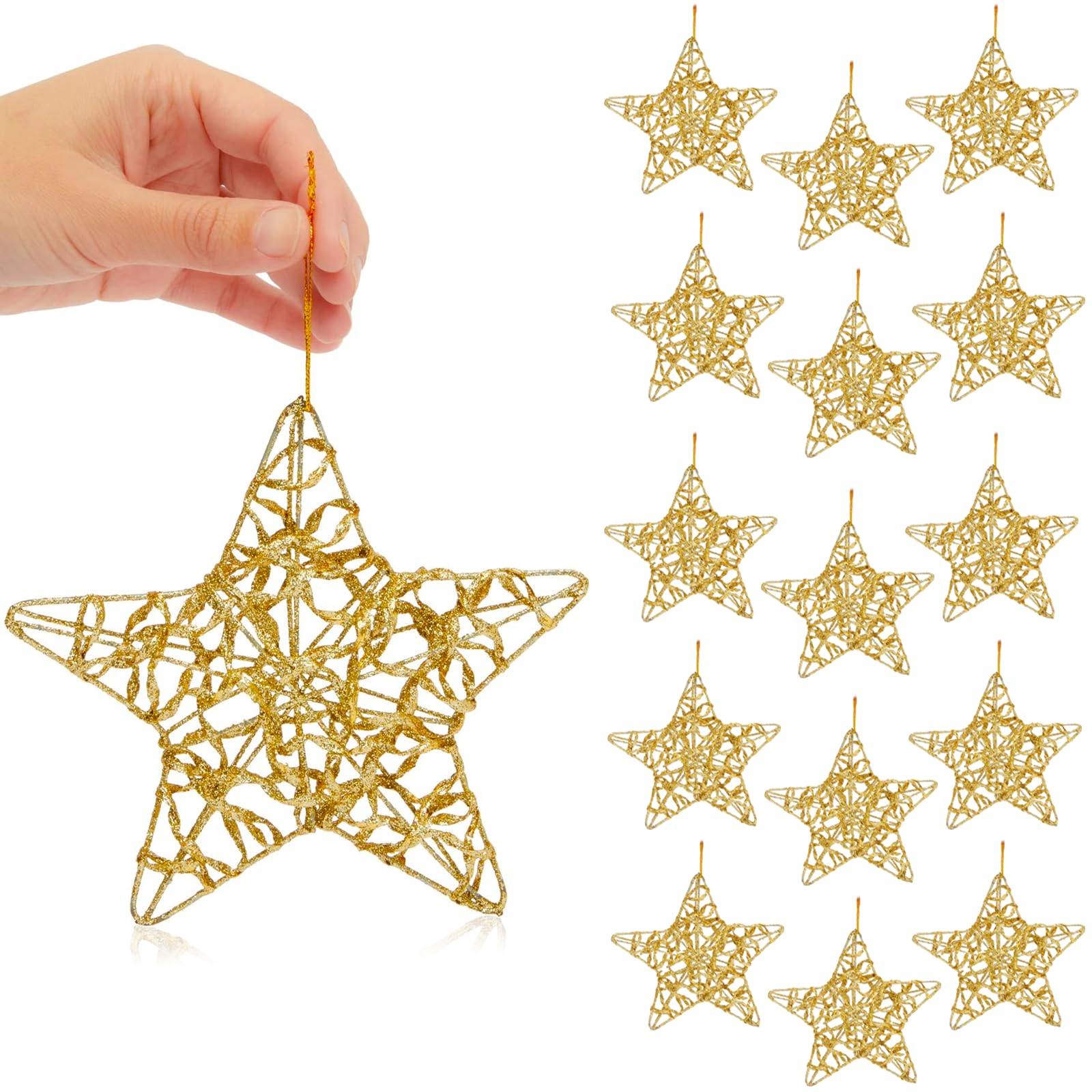 Photo 1 of 16 pc Christmas Tree Star Ornament Set - 3.15" Gold Glitter Pentagrams