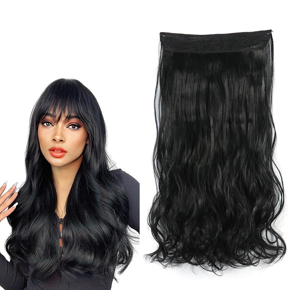 prinfantasy Hair Extensions 22 Inch Synthetic Wavy Hair Pieces for Women Transparent Invisible Wire Hair Extensions Fishing Line Hairpiece Hair Extension, MW210 โ image 1
