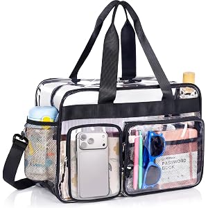 Large Clear Tote Bag 15" x 11" x 6", Laptop Bag for Work, Clear Crossbody Bag Stadium Events，Work, Travel, Concert, Gym, Spor