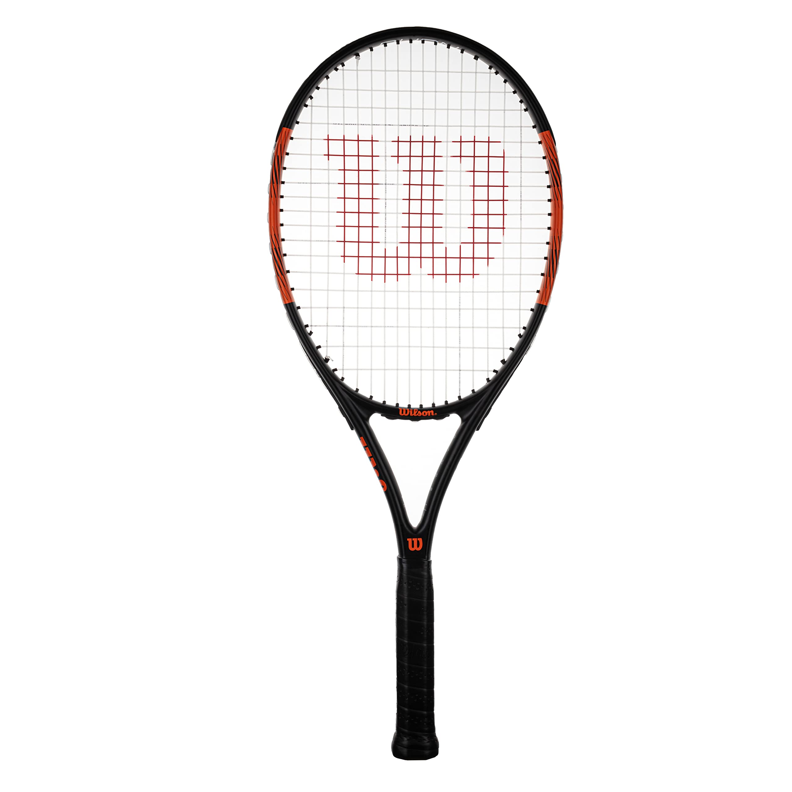 wilson Burn Elite 105 Adults Tennis Racket (Available in Grip Sizes 1 to 4) (Grip 2 (4 1/4'')), Black, Orange