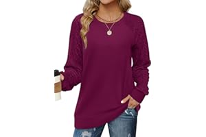 Saloogoe Sweatshirts for Women Crewneck Cable Knit Sleeve Sweaters Lightweight Fashion 2023