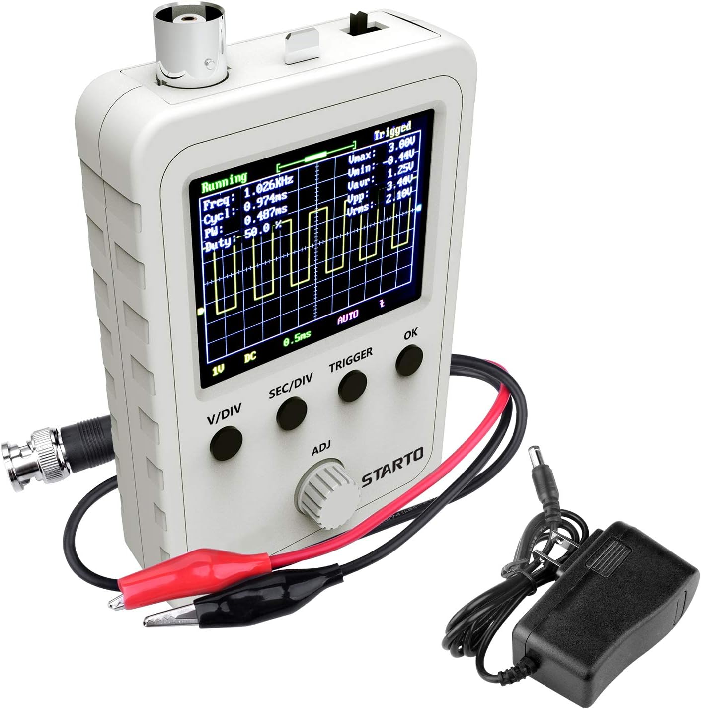 Handheld Digital Oscilloscope Kit 2.4” TFT with BNC-Clip Cable Probe and Power Supply (Assembled Finished Machine) SQ15001 (White)