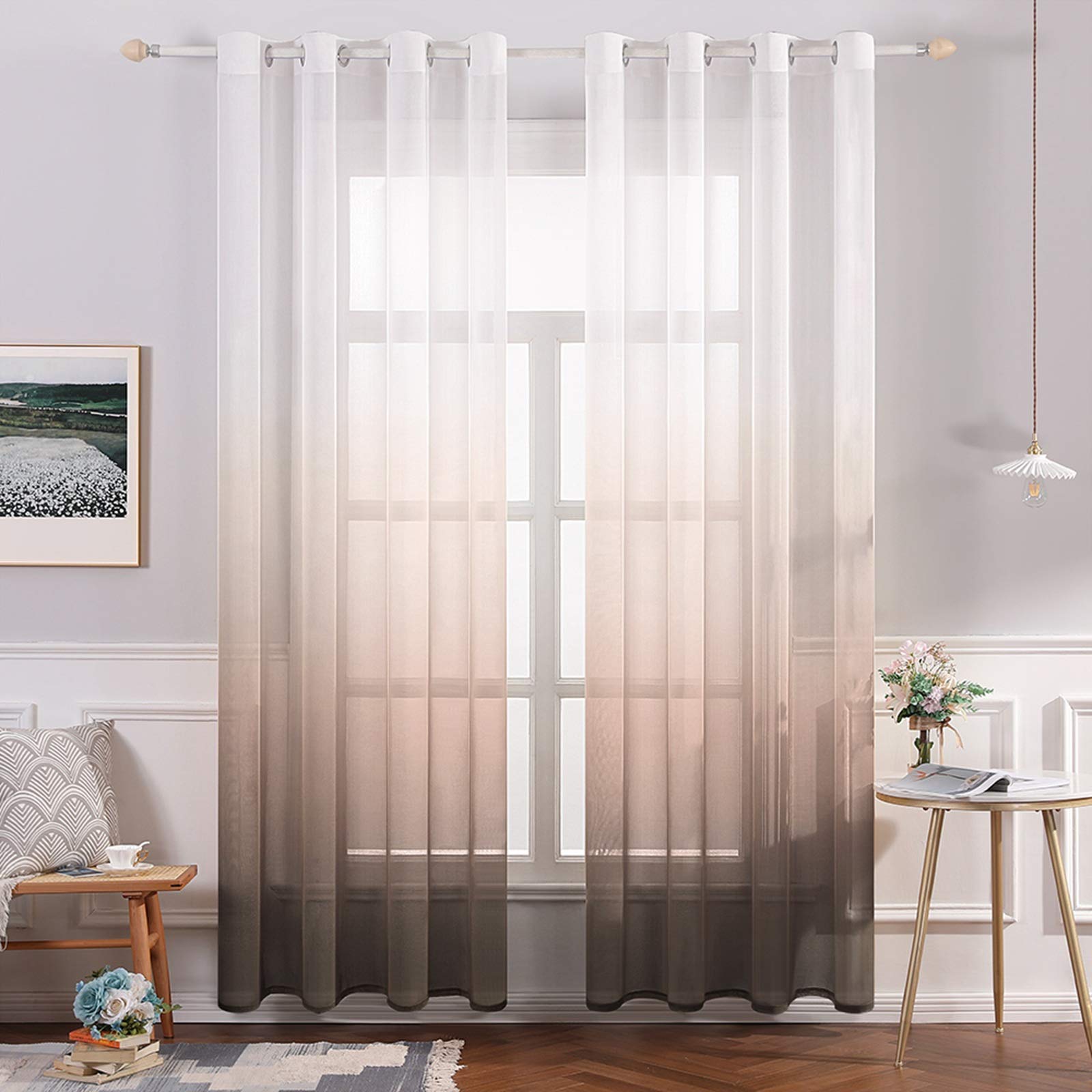 MIULEE 2 Panels Solid Color Sheer Window Curtains Smooth Elegant Window Voile Panels Drapes Treatment for Bedroom Living Room 55 W x 88 L Inch Coffee