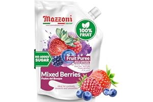 Mazzoni Mixed Berry Juice Puree, 100% Pure Forest Berries, Strawberry, Blueberry, Raspberry, Just Fruit, No Sugar Added, 2.2 lbs (35.2 oz) Real Fruit Mixer for Cocktails, Drinks, Smoothies, Convenient Pouch, Made in Italy