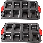 PLAZOTTA 2 Packs 8 Cavity Non-Stock Mini Loaf Pan with Silicone Handle, Mini Bread Loaf Baking Pan Mini Brownie Pan Cheesecake Mould Rectangular Bar