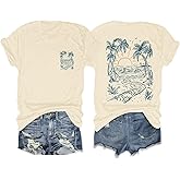 Vieawfi Hawaiian Beach T Shirts for Women Palm Tree Shirt Hawaii Tropical Graphic Tees Summer Beachy Vacation Tshirt Tops