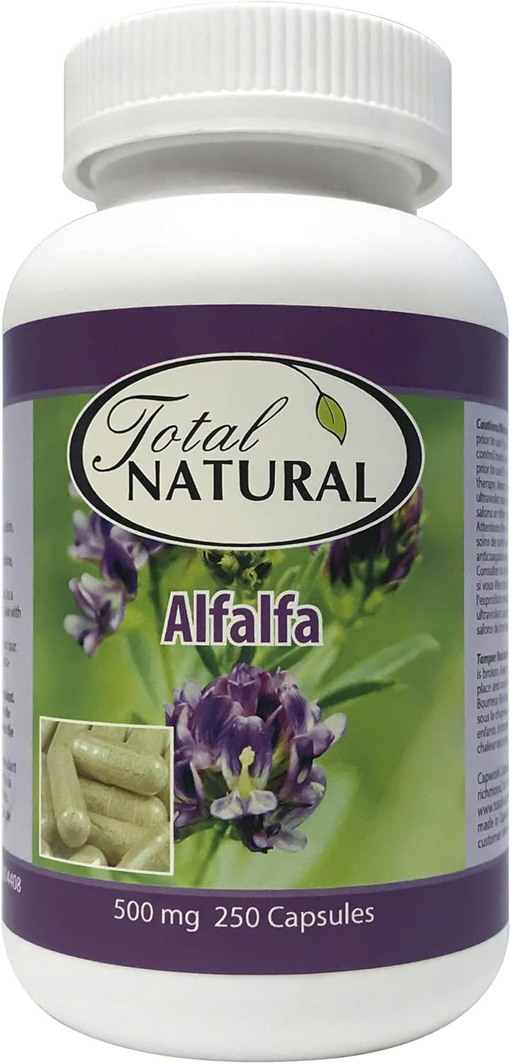 Natural Alfalfa Supplement 500mg 250 Capsules [2 Bottles] by Total Natural, Rich in Vitamins & Trace Minerals, Promotes Energy & Vitality, Promotes Digestive Health: Health & Personal Care